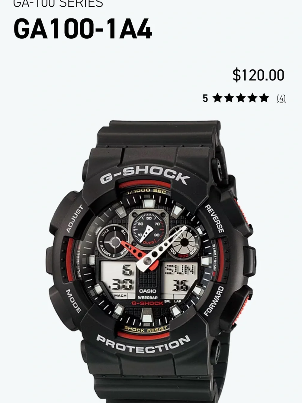 Casio G-Shock GA100-1A4, excellent, Digital &Analog Face, Black/Red